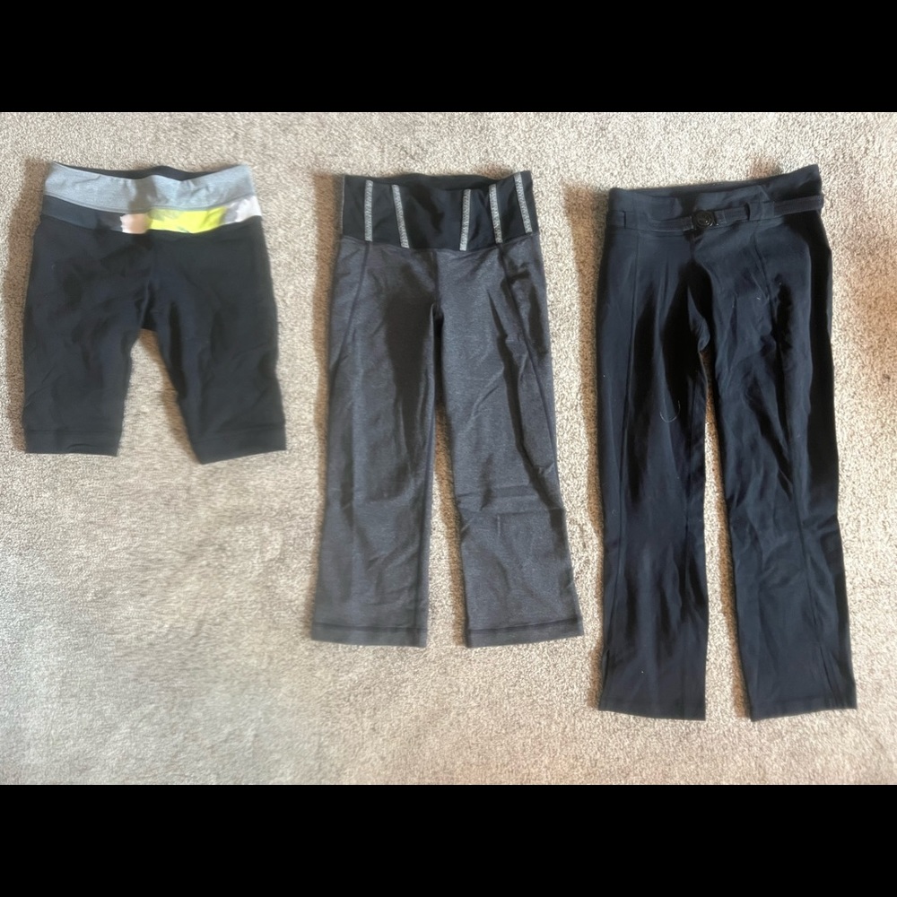 3 pair of Lululemon yoga pants, size 4.